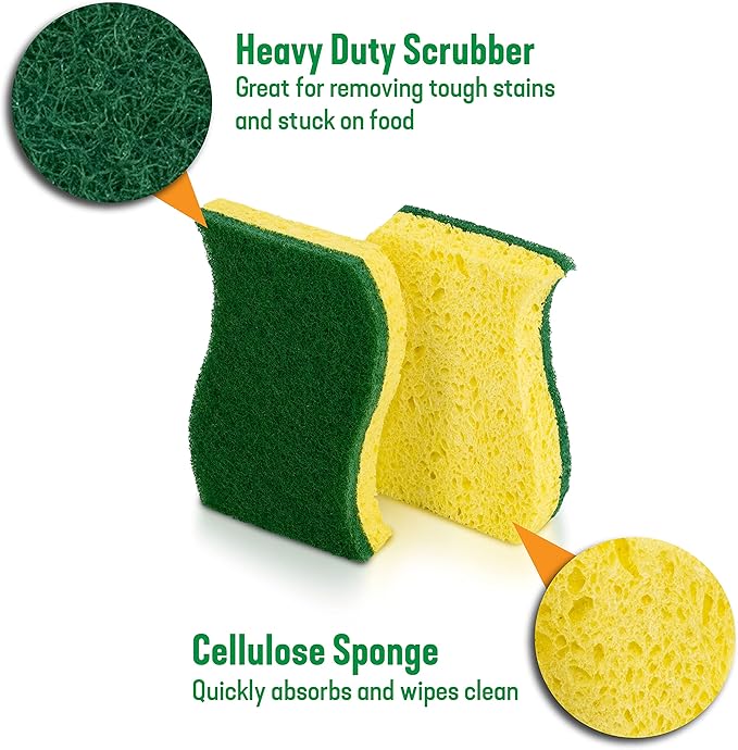 Pine-Sol Heavy Duty Scrub Sponges - Double Sided Dish Scrubber with Scouring Pad - Kitchen Essentials for Dishwashing and Cleaning Supplies, Bulk 28 Pack