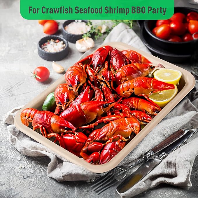 Gezond 50 Pack 14 Inch Disposable Food Trays Eco-friendly Heavy-Duty Large Paper Plates Compostable Sugarcane Platters for Crawfish Lobster Seafood Party Natural