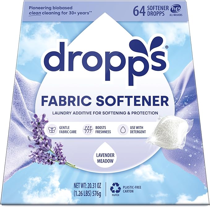 Dropps Fabric Softener Pods, Lavender Meadow (64 Count) - Laundry Softener For Soft & Fluffy Fabrics | Liquid Softener & Dryer Sheet Alternative | Clean Ingredients | Plastic Free Packaging