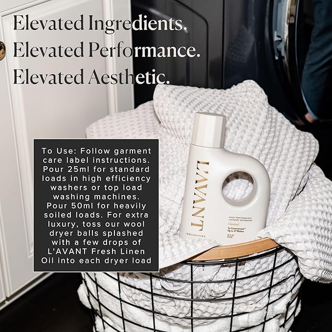 L'AVANT Collective Luxury Laundry Detergent | Unscented | Natural Non-Toxic Liquid Laundry Soap with Enzymes | Plant-Based, HE Compatible, Fragrance-Free, Safe for Sensitive Skin | 30 oz
