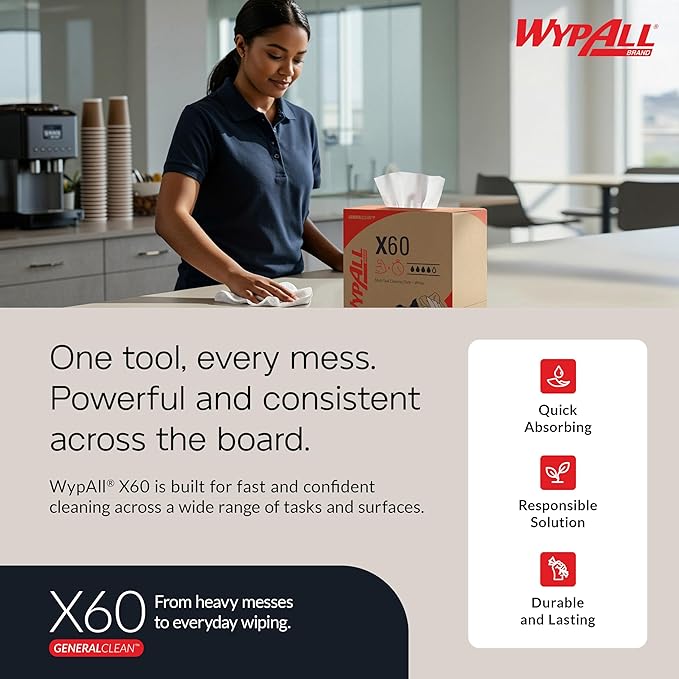 WypAll GeneralClean X60 Cloths Multi-Task Cleaning Wipes, Jumbo (34965), Strong and Absorbent Towels, Blue (1 Roll of 1,100 Sheets, 1,100 Sheet Total)