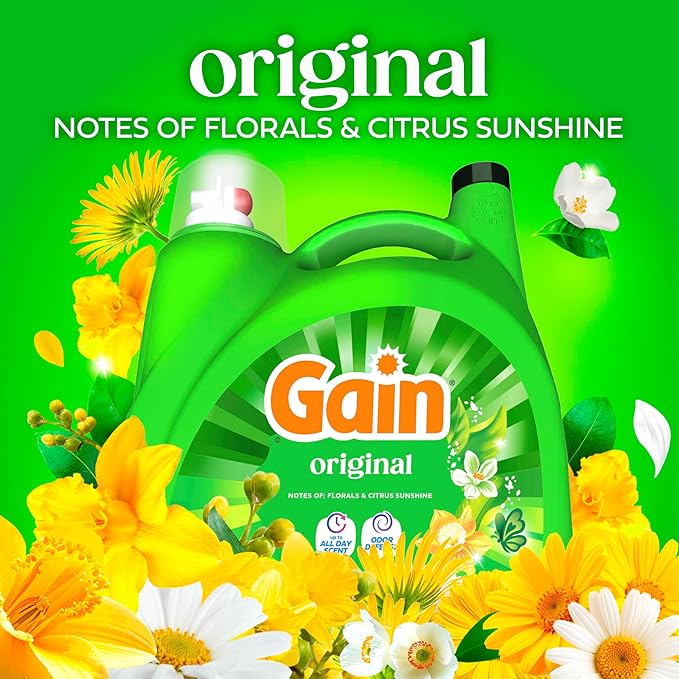 Gain Liquid Laundry Detergent, Freshness, Odor Defense, High Efficiency Washing Machine Liquid Laundry Soap, Original Scent, 132 fl oz, 100 Loads (Packaging May Vary)