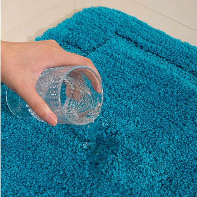 Bath Rugs Set 3 Pieces Bathroom Mat Soft Absorbent Plush Shaggy Soft Floor Non Slip Shower Bath Tub Machine Washable (Teal-Leaf, 20"x32"/20"x20"/17"x24")