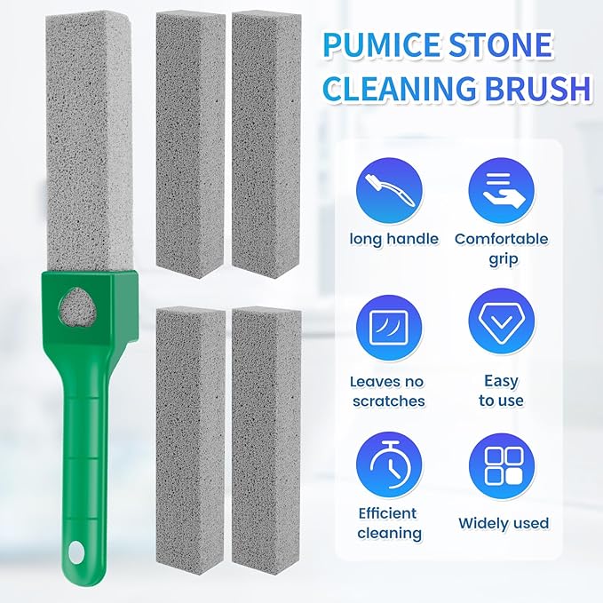 15 Packs Pumice Cleaning Stone, Pumice Stone for Toilet Cleaning with Removable Extra Long Handle, Powerful Cleaner for Hard Water Rings,Calcium Stains, Stone Toilet Bowl Cleaner for Home (15, Green)