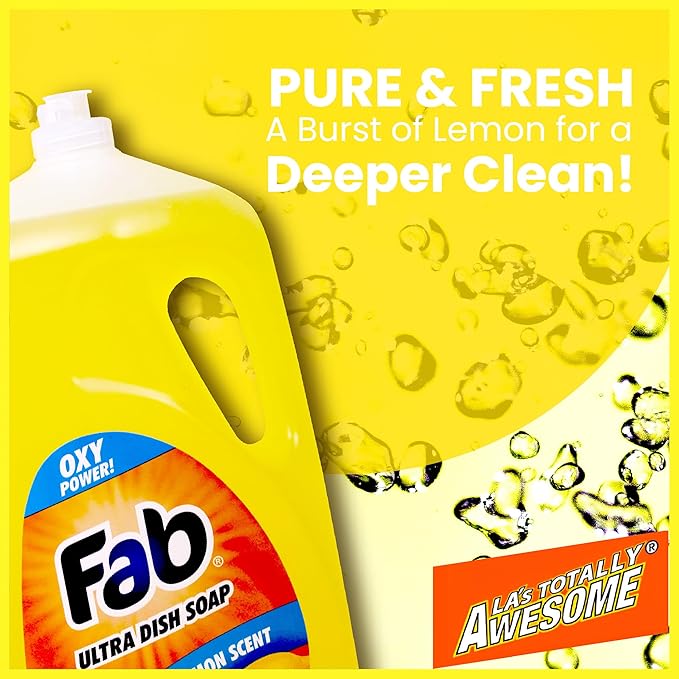 La's Totally Awesome Fab Liquid Dish Soap, Lemon Scent, 90 fl oz (Pack of 2) – Powerful Grease-Cutting Dish Liquid, All Purpose Dish Soap