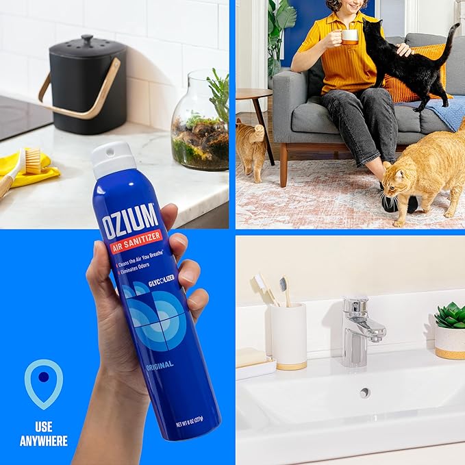 Ozium Air Sanitizer Spray - Room Odor Eliminator for Home, Car, and Office - Outdoor Essence - 8 oz Can - 6 Pack