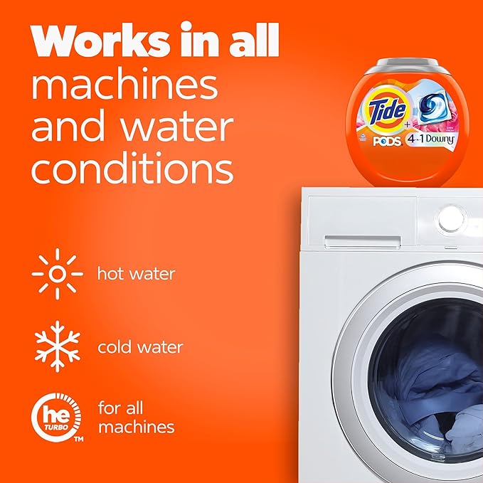 Tide PODS Laundry Detergent soap with a touch of Downy 4-in-1 Detergent, 57 Count, Stain Remover, Freshness, Softness, Fabric Protecter, HE Compaible