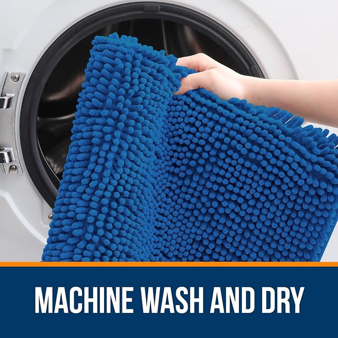 OLANLY Bathroom Rugs 34x21, Extra Soft Absorbent Chenille Bath Rugs, Rubber Backing Quick Dry, Machine Washable Bath Mats for Bathroom Floor, Tub and Shower, Home Decor Accessories, Deep Navy Blue