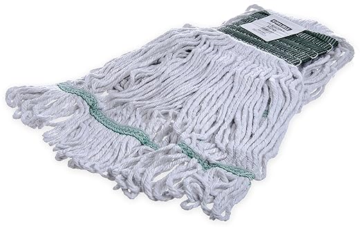 SPARTA Flo-Pac Cotton Mop Head, Loop-Ended, Wide Band with 5" Green Band for Organized Cleaning, Medium, White, (Pack of 12)