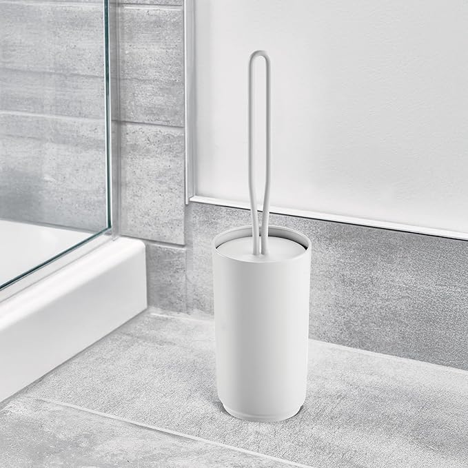 iDesign Stainless Steel Toilet Brush and Holder for Bathroom - Matte White