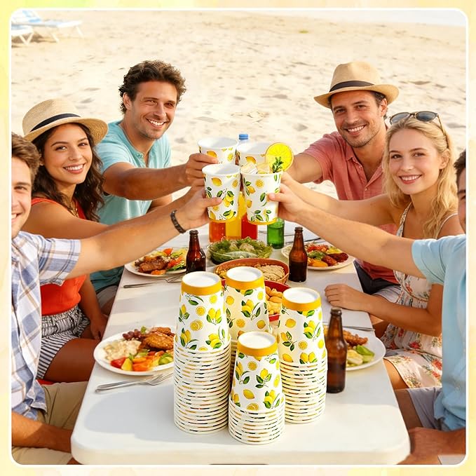 Umigy 100 Pcs Lemonade Paper Cups Disposable Lemonade Stand Cups Bathroom Mouthwash Drinking Disposable Mugs for Summer Party Picnics Barbecues Traveling Hot Cold Beverage Water Juice (12 oz)