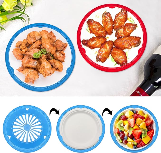 EBIGIC Paper Plate Holders 8 Packs with Snap-in Grooves 10.5 Inch Plastic Paper Plate Holders Reusable 4 Color Heavy Duty Supports for Picnic Party Dinner