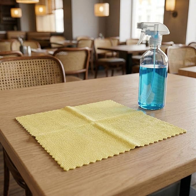 Restaurantware-Clean Tek Professional 11.81 x 11.81 Inch Microfiber Rags In a Box, 25 Absorbent Cleaning Cloths - No-Scratch, Yellow Microfiber Reusable Edgeless Cleaning Towels, Leaves No Streak