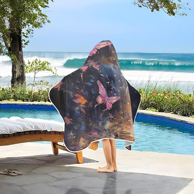 Hooded Towel for Kids Fantasy Butterflies Beach Wrap Bath Towels 50x23.5in