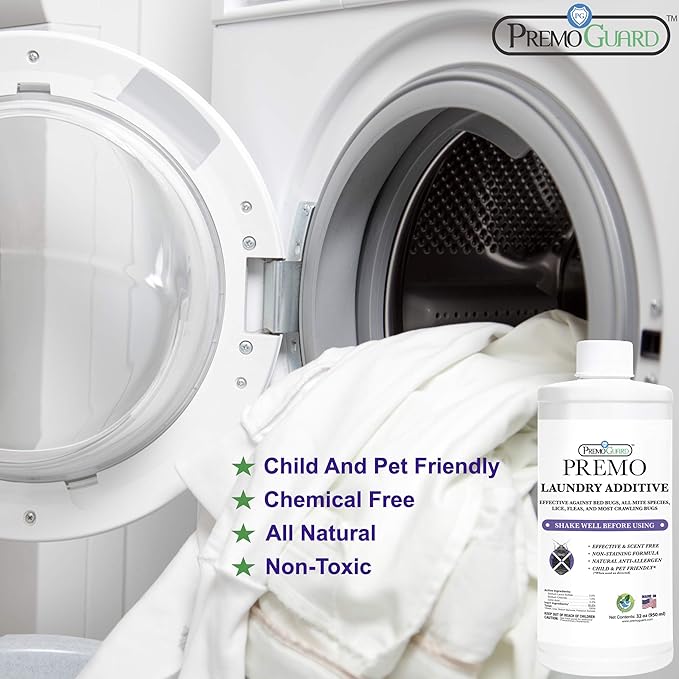 Bed Bug & Mite Laundry Detergent Additive By Premo Guard – 32 oz – Child & Pet Friendly – Stain & Odor Free – Best Natural Non-Toxin Treatment