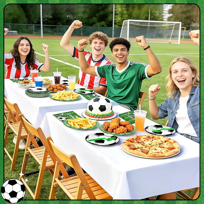Mulbozy 100 Soccer Party Decorations, Soccer Themed Plates and Napkins Disposable Set Includes 25-9" & 25-7" Dessert Cake Plates, Napkins, Forks for for Birthday Party Supplies