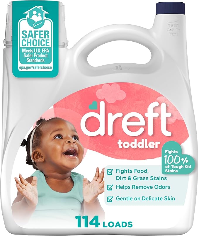 Dreft Toddler Liquid Laundry Detergent, Gentle on Sensitive Skin Laundry Soap, 150 fl oz, 114 Loads (Packaging May Vary)