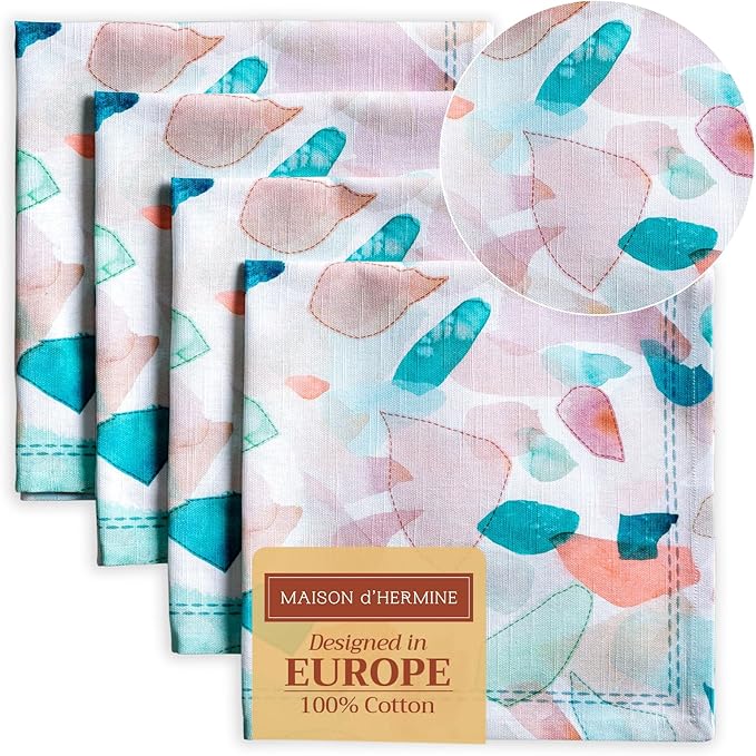 Maison d' Hermine 100% Cotton Cloth Napkins Set of 4 Everyday Reusable Square Napkins Cloth Washable Dinner Party Wedding Restaurant Hotel Kitchen Spring Summer (Summer Picnic, 20" x 20")