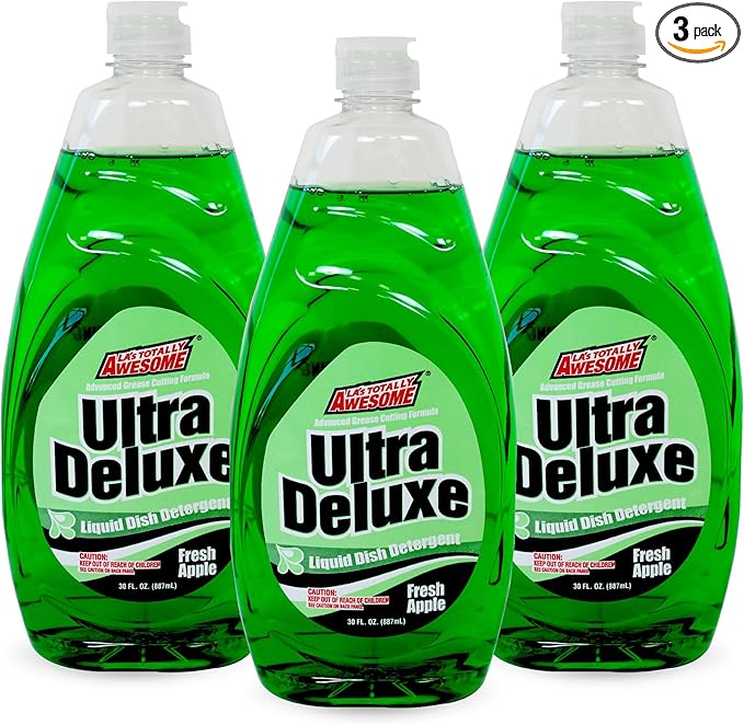 La's Totally Awesome Dish Soap Liquid – Fresh Apple Scent (30 fl oz, Pack of 3) – Grease-Fighting Dishwashing Liquid from Awesome Cleaner Brand
