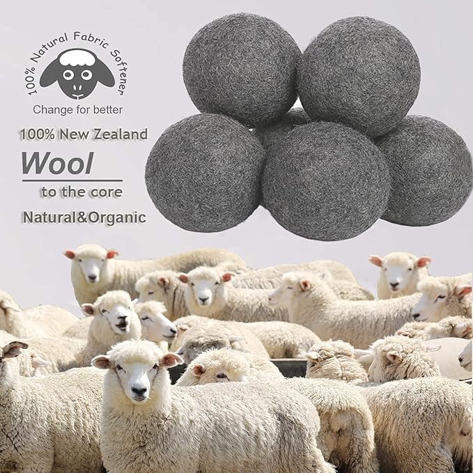 Budieggs Wool Dryer Balls Organic XL 6-Pack | 100% New Zealand Wool, Chemical-Free Natural Fabric Softener | Baby Safe, Hypoallergenic, Reduces Static & Drying Time | Lasts 1000+ Loads