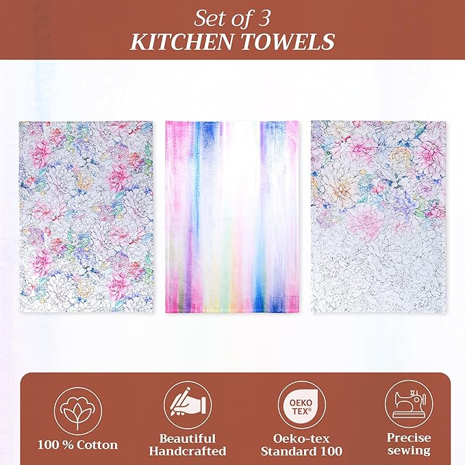 Maison d' Hermine Kitchen Towels Set of 3 100% Cotton 27.50" x 20" Reusable Cloth Tea Dish Towels Absorbent with Hanging Loop for Kitchen Farmhouse Hotel Spring Summer - Floral Love
