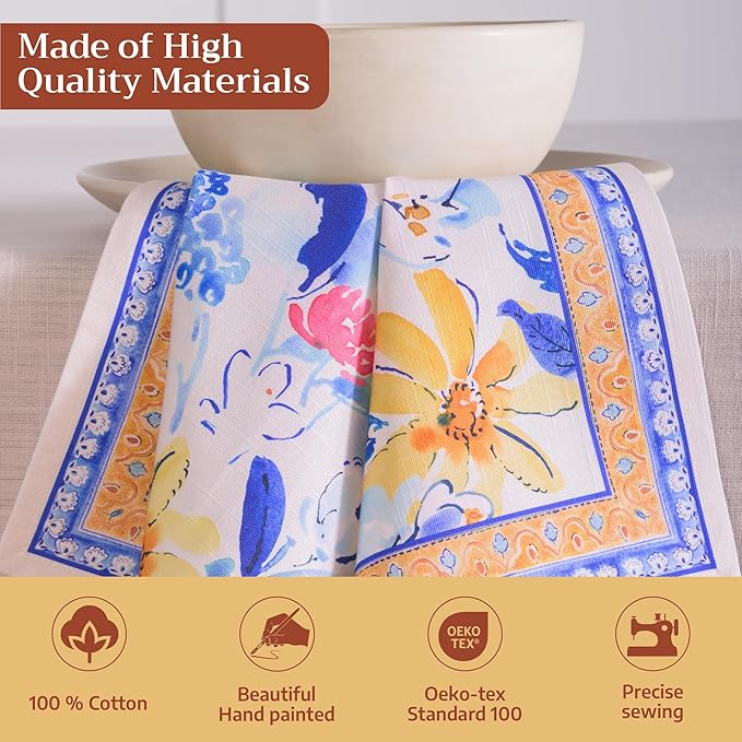 Maison d' Hermine 100% Cotton Cloth Napkins Set of 4 Everyday Reusable Square Napkins Cloth Washable Dinner Party Wedding Restaurant Hotel Kitchen Spring Summer (Girassol, 20" x 20")