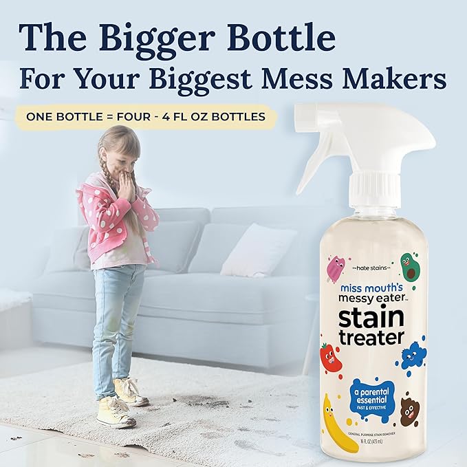 Miss Mouth's Messy Eater Stain Treater - 4oz 2-Pack & 16oz Spray Bottle - Laundry Spot Cleaner for Clothes, Carpet & Upholstery - Baby Stain Remover