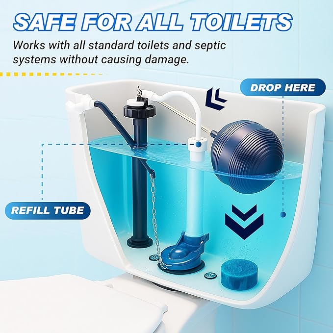 Shinefy Automatic Toilet Bowl Cleaner Tablets – 40 Tabs - Blue Gel Toilet Tank Cleaner, Hard Water Ring Remover, Septic-Safe Heavy-Duty Stain & Smell Eliminator, Toilet Cleaning & Deodorizer