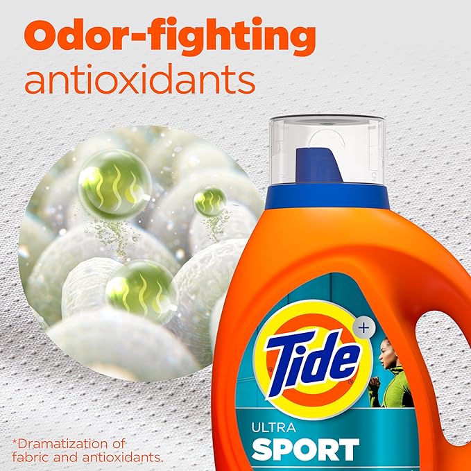 Tide Ultra Sport Liquid Laundry Detergent, 92 fl oz, 65 Loads, Laundry Detergent Liquid with Advanced Sweat plus Stain Fighters