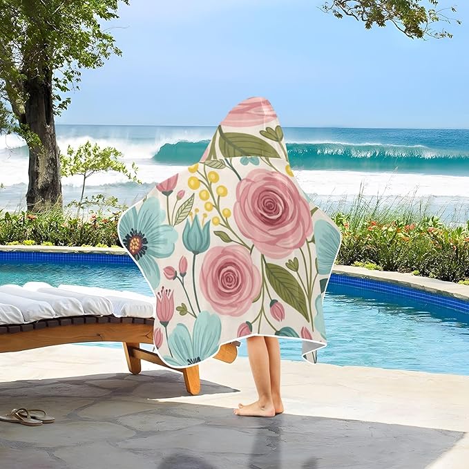 SUABO Kids' Bath Towels Spring Floral Hooded Towels for Boys Girls,Toddler Towels Multi-Purpose for Beach,Pool and Bathroom,23.5" x 50", Soft and Highly Absorbent