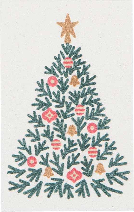 Now Designs Festive Fir Christmas Pop Up Sponges Set of 4 Assorted - Reusable Holiday Cleaning Essentials