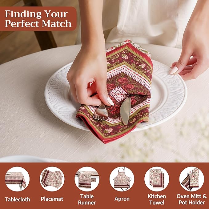 Maison d' Hermine Cloth Napkins Set of 4 100% Cotton for Thanksgiving Christmas Decorations Everyday Reusable Square Fall Napkins Cloth Washable Dinner Party (Reveillon Au Jardin, 20"x20")