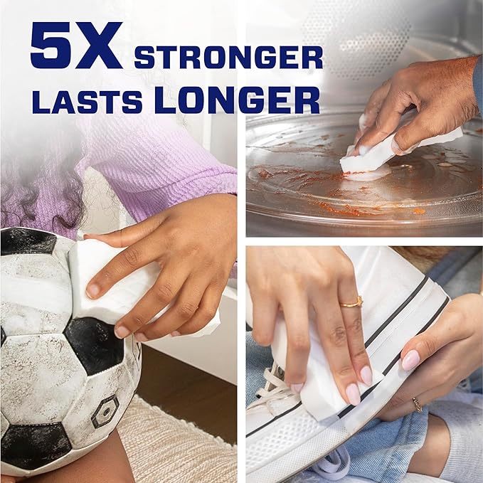 Mr. Clean Magic Eraser Sponge, All Purpose Cleaner, Cleaning Scrubber, Wall Cleaner, Sneaker Cleaner, Kitchen, Bathroom, Shower Cleaning Supplies, Melamine Sponge, Cleaning Pads, Extra Durable, 4ct