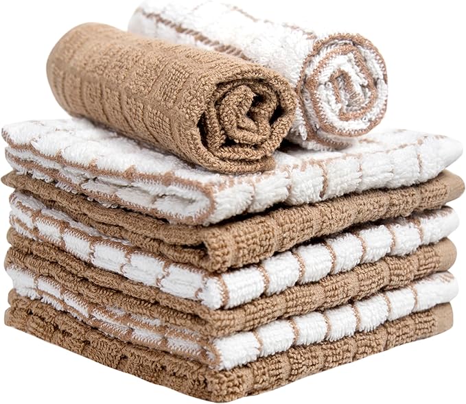 Bumble Dish Cloths (6 Pack) | 12” x 12” | 100% Cotton Kitchen Towels | 405 GSM | Soft, Highly Absorbent & Durable Dish Towels for Kitchen | Tan