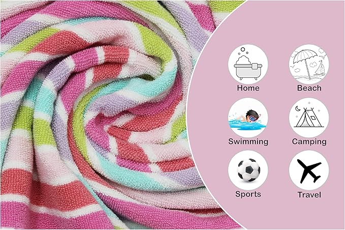 ORIGINAL KIDS 6 Piece Towel Set - 2 Bath Towels, 2 Hand Towels, 2 Washcloths - 100% Cotton - Soft Absorbent Quick Dry - Durable Pool Shower Beach - Gift - Pink Multi