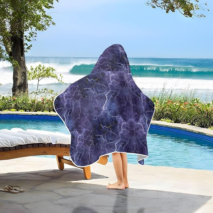 Hooded Towel for Kids Purple Lightning Beach Wrap Bath Towels 50x23.5in