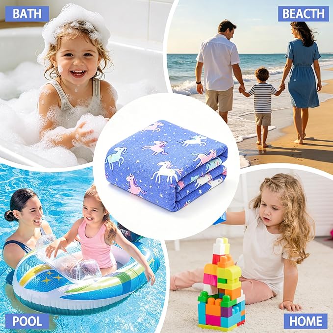 Hooded Towels for Kids - Superfine Fiber Unicorn Toddler Hood Bath Towels Beach Hooded Poncho Absorbent Pool Toddler Swim Bath Wrap for Boys & Girls 3-10 Years Beach Essentials, 60*35 inches