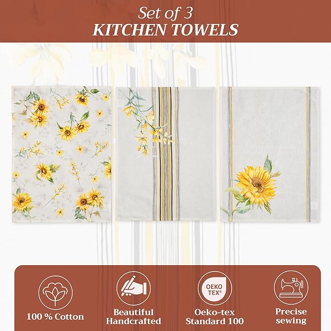 Maison d' Hermine Kitchen Towels Set of 3 100% Cotton 27.50" x 20" Reusable Cloth Tea Dish Towels Absorbent with Hanging Loop for Kitchen Farmhouse Hotel Spring Summer - Candice