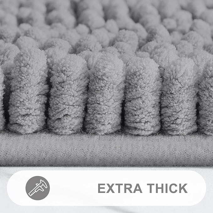 Grandaily Chenille Striped Bathroom Rugs 30x20, Extra Thick and Absorbent Bath Mats, Non-Slip Soft Plush Shaggy Shower Carpet, Machine Wash Dry, Bath Rug for Bathroom, (Medium, Dark Gray)