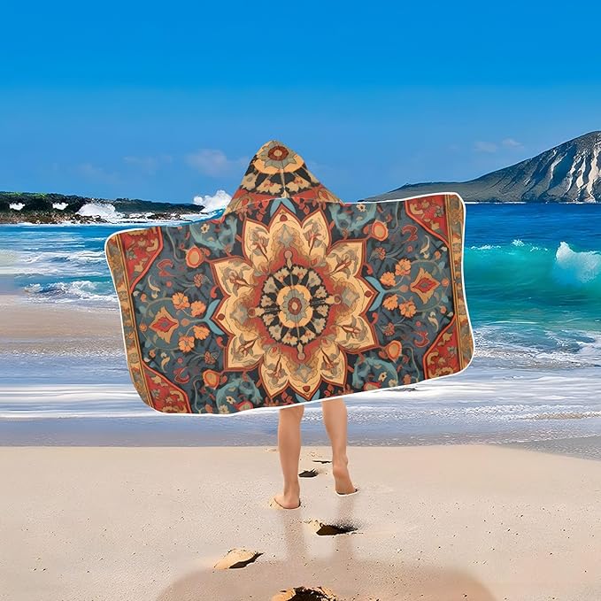 Hooded Towel for Kids Tribe Floral Beach Wrap Bath Towels 50x23.5in