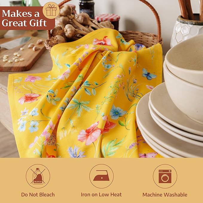 Maison d' Hermine Kitchen Towels Set of 3 100% Cotton 27.50" x 20" Reusable Cloth Tea Dish Towels Absorbent with Hanging Loop for Kitchen Farmhouse Hotel Spring Summer - Just Floral