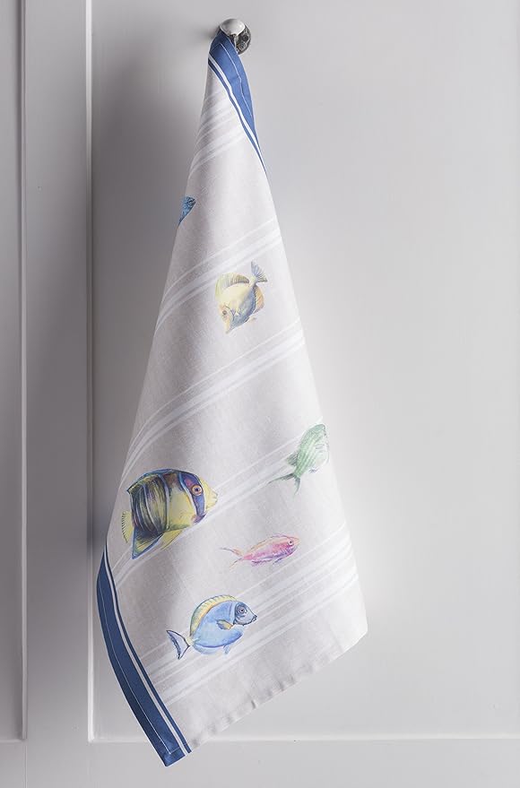 Maison d' Hermine Kitchen Towels Set of 3 100% Cotton 27.50" x 20" Reusable Cloth Tea Dish Towels Absorbent with Hanging Loop for Kitchen Farmhouse Hotel Spring Summer - Poisson
