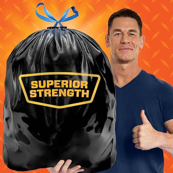 Hefty Strong 30 Gallon Trash Bags, Large Trash Bags 30 Gallon Size, Durable Drawstring Enclosure, Resists Punctures, Leaks, and Tears, Black, Unscented, 56 Bags (Pack of 3)