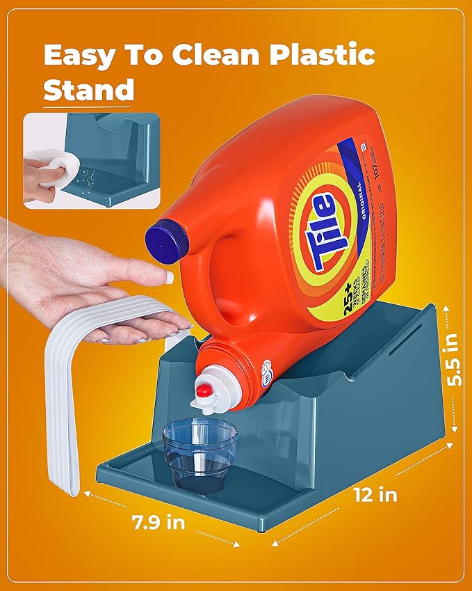 TidyFriend Liquid Laundry Detergent Holder Stand with Drip Tray & Rubber Feet, Stand for Laundry Room Organization and Storage, Fabric Softener Dispenser with Cup Holder for Easy Pouring (Slate Grey)