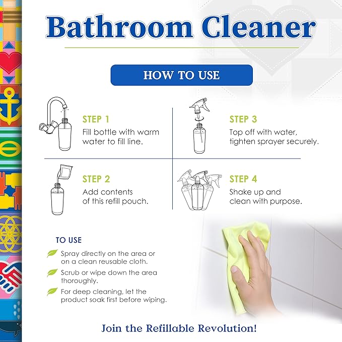 Truly Free All Natural Non-Toxic Bathroom Cleaner Spray Kit, Organic Bath & Tile Cleaning Solution for Toilet, Sink, Tub & Shower, 16 oz Reusable Empty Bottle + Two Fills, 3 oz ea.