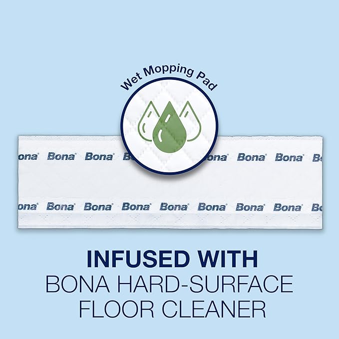 Bona Multi-Surface Floor Disposable Wet Cleaning Pads - - Residue-Free Floor Cleaning Solution for Stone,Tile,Laminate,and Vinyl Floors,12 Count (Pack of 6)