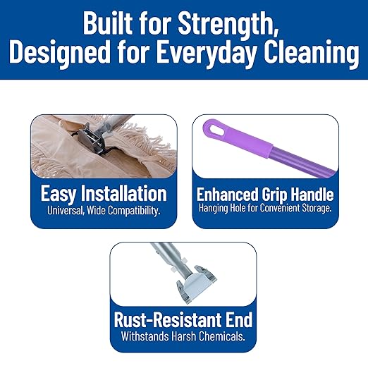 SPARTA Jaw Clamp Dust Mop Handle, Floor Dust Mop Frame Handle, Gripper Holder with Clip-On Connector for Floor Cleaning, Janitorial Supplies, Commercial Use, 60 Inches, Purple