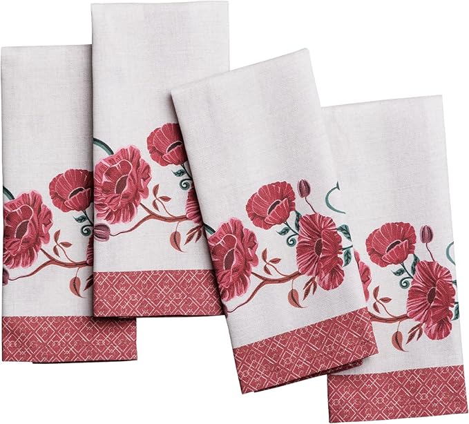 Maison d' Hermine 100% Cotton Cloth Napkins Set of 4 Everyday Reusable Square Napkins Cloth Washable Dinner Party Wedding Restaurant Hotel Kitchen Spring Summer (Poppy, 18" x 18")