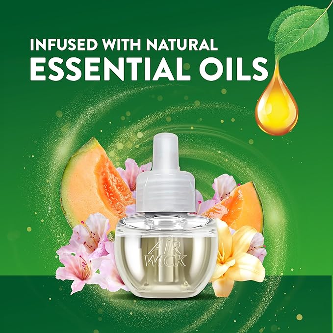 Air Wick Plug In Scented Oil Refill, Infused with Essential Oils, Plug In Air Fresheners for Home, Summer Delights, 4 ct