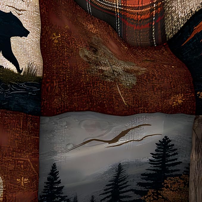 AILONEN Retro Rustic Bear Shower Curtain Set for Bathroom Decor,Vintage Animal Bath Curtains,Forest Wildlife Theme Waterproof Shower Curtain with Hooks,72" Wx84 H